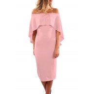 Off Shoulder Batwing Cape Midi Poncho Dress