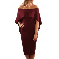 Off Shoulder Batwing Cape Midi Poncho Dress