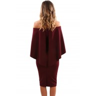 Off Shoulder Batwing Cape Midi Poncho Dress